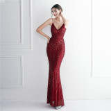 Positioning Floral Sling Evening Sequin Gown Long Formal Party Slim Evening Dress Chic Mermaid Dress