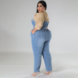 Plus Size Women's Denim Contrast Jumpsuit