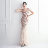 Sequin Mesh Beaded Chic Elegant Annual Meeting Long Fishtail Sequin Sexy Dress