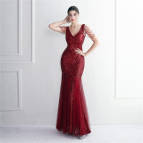 Beaded Mesh Evening Dress Long Formal Party Slim Evening Dress