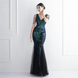 Sequin Mesh Beaded Chic Elegant Annual Meeting Long Fishtail Sequin Sexy Dress