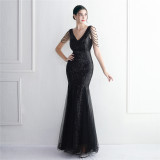 Beaded Mesh Evening Dress Long Formal Party Slim Evening Dress