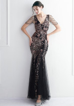 Sequin Mesh Beaded Chic Elegant Annual Meeting Long Fishtail Sequin Sexy Dress