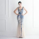 Sequin Mesh Beaded Chic Elegant Annual Meeting Long Fishtail Sequin Sexy Dress