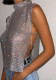 Nightclub Sexy Turtleneck Rhinestone Metal Top Vest
