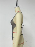 Sexy Mesh One-Piece Slim See-Through Nightclub Low Back Bodysuit Top