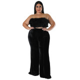 Plus Size Women Winter High Waist Velvet Bootcut Pants