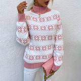 Women Mock Neck Christmas Snowflake Sweater