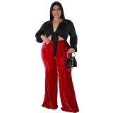 Plus Size Women Winter High Waist Velvet Bootcut Pants