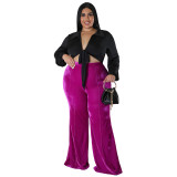 Plus Size Women Winter High Waist Velvet Bootcut Pants