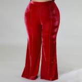 Plus Size Women Winter High Waist Velvet Bootcut Pants