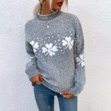 Women Christmas Half Turtleneck Snowflake Sweater