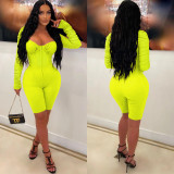 Women Solid Color Long Sleeve mesh See-Through Romper