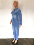 Women Long Sleeve Denim Jumpsuit