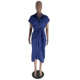 Women Stretch Pleated Lace-Up Denim Dress