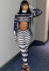 Women Stand Collar Cutout Print Long Sleeve Jumpsuit