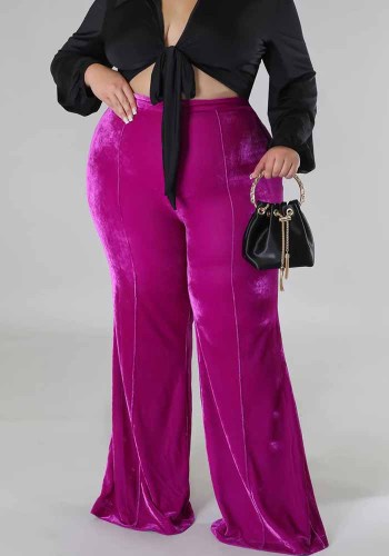 Plus Size Women Winter High Waist Velvet Bootcut Pants