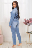 Women Long Sleeve Denim Jumpsuit