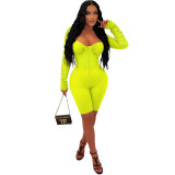 Women Solid Color Long Sleeve mesh See-Through Romper