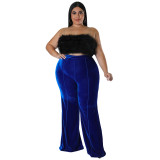 Plus Size Women Winter High Waist Velvet Bootcut Pants