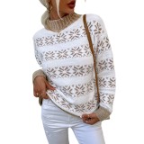 Women Mock Neck Christmas Snowflake Sweater
