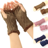 velvet gloves rhombus short knitting missing finger plush sleeves autumn and winter warm fur gloves