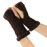 velvet gloves rhombus short knitting missing finger plush sleeves autumn and winter warm fur gloves