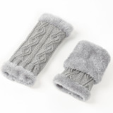 velvet gloves rhombus short knitting missing finger plush sleeves autumn and winter warm fur gloves