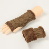 velvet gloves rhombus short knitting missing finger plush sleeves autumn and winter warm fur gloves