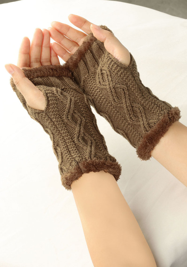velvet gloves rhombus short knitting missing finger plush sleeves autumn and winter warm fur gloves