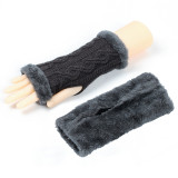 velvet gloves rhombus short knitting missing finger plush sleeves autumn and winter warm fur gloves