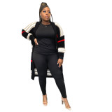 Plus Size Striped Knitting Shirt Cardigan Sweater