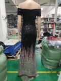 Sexy Off Shoulder Sequin Fishtail Long Dress Mermaid Evening Dress