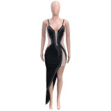 Women Sexy Beaded Sleeveless Mesh See-Through Maxi Dress