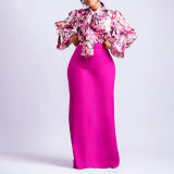 Women Printed Lace-Up Long Sleeve Shirt and Skirt Two-Piece Set