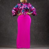 Women Printed Lace-Up Long Sleeve Shirt and Skirt Two-Piece Set