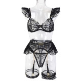 Women Metal Chain Lace Sexy Lingerie Set