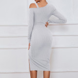 Irregular Strapless Dress Sexy Slim Waist Pleated Bodycon Dress