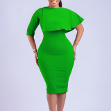 Plus Size Ladies' High Waist Ruffled Chic Bodycon Pencil Dress