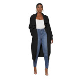 Women'S Casual Solid Color Long Knitting Cardigan Jacket
