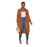 Women'S Casual Solid Color Long Knitting Cardigan Jacket