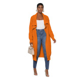 Women'S Casual Solid Color Long Knitting Cardigan Jacket