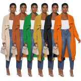 Women'S Casual Solid Color Long Knitting Cardigan Jacket