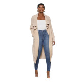 Women'S Casual Solid Color Long Knitting Cardigan Jacket