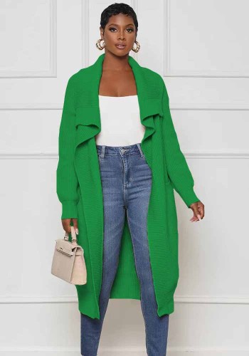 Women'S Casual Solid Color Long Knitting Cardigan Jacket