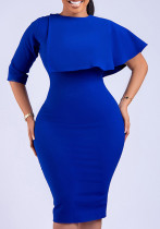 Plus Size Ladies' High Waist Ruffled Chic Bodycon Pencil Dress