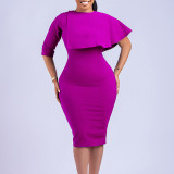 Plus Size Ladies' High Waist Ruffled Chic Bodycon Pencil Dress