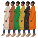 Women'S Casual Solid Color Long Knitting Cardigan Jacket