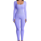 Women Sexy Ribbed Square Neck Slim Jumpsuit