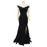 Women solid color v-neck sleeveless slit mermaid dress evening dress